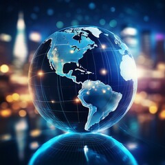 Poster - Planet earth on the background of blurred lights of the city. Concept on business, politics, ecology and media. Generated image