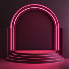 Wall Mural - Abstract scene podium illuminated with neon light. Award ceremony concept. 3d render