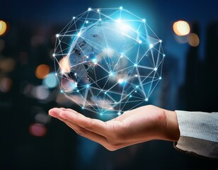 Poster - Holding in hand with global connection concept. Generated image