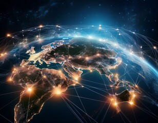 Poster - Connected network around planet Earth from space. Generated image