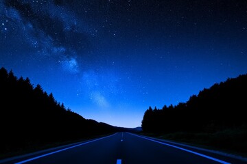 Wall Mural - Road with a dark sky and stars above it