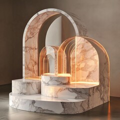 Canvas Print - White marble podium with arch in the interior. 3D rendering.