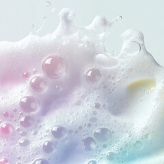Poster - Captivating soap foam displays a mesmerizing arrangement of bubbles, reflecting soft pastel colors and creating a dreamy, ethereal atmosphere