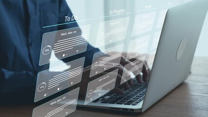 Poster - Business person organizes tasks and things to do into categories, streamlining review project management. Optimizing task to be done management for project progress efficiency and success. UUID