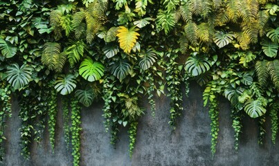 Lush vertical garden with vibrant greenery cascading against a soft textured wall, creating a tranquil and organic indoor design.
