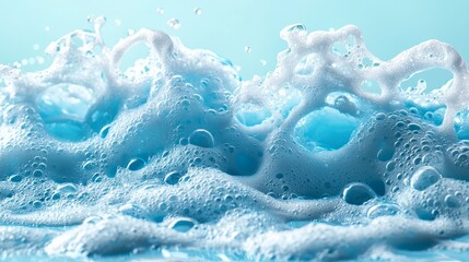 Poster - A delightful display of rich blue soap foam dances and swirls with delicate bubbles under gentle light. This enchanting texture captures the essence of freshness and cleanliness