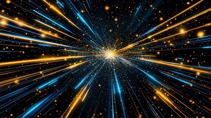 Poster - Dynamic Explosion of Light with Blue and Orange Specks of Energy