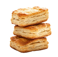 Wall Mural - Three stacked pastries with a light golden color, isolated