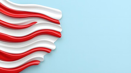 Poster - Abstract Wave Pattern in Red and White on Soft Blue Background