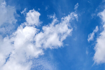 a breathtaking view of a clear blue sky with fluffy white clouds. the natural cloud formations creat