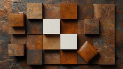 Poster - A brown and white checkered pattern is made up of square blocks