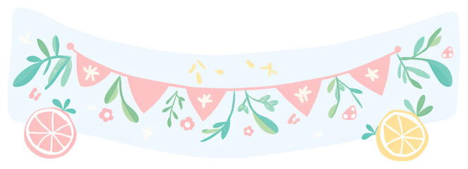 Wall Mural - png memphis ribbon cocktail drink garland illustration floral colors.