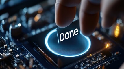 Aufkleber - A person is touching a button that says Done on it