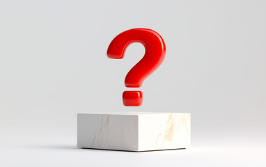 Fototapete - Red question mark on white marble pedestal. Graphic resource of question mark. Question mark concept