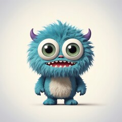 Wall Mural - Adorable Blue Fuzzy Monster: A 3D Rendered Cartoon Creature