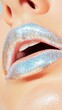 © Vertigo Images - Close-up of a woman's lips with shimmering silver glitter lipstick.  A glamorous and sparkly look.