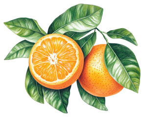 Wall Mural - PNG Ripe mandarin with leaves illustration produce orange.