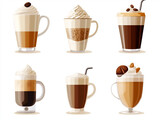 Icônes de cappuccinos en flat design sur fond blanc