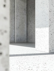 Poster - Abstract Architecture, Minimalist Interior with Terrazzo Surfaces and Light Play, Showcasing Modern Design and Clean Aesthetic Compositions