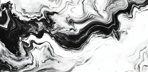 Poster - Abstract monochrome art piece showcasing fluid dynamics and captivating visual movement with contrasting shades of black and white ink textures