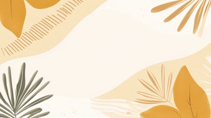 Poster - Abstract Autumnal Botanical Illustration:  Creamy Beige and Golden Hues