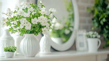 Canvas Print - White flowers vase, bright room, home decor, spring