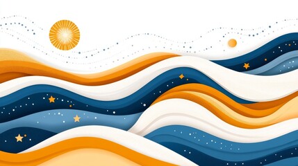 Poster - Abstract Wavy Landscape with Celestial Elements