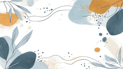 Poster - Abstract Blue and Gold Botanical Illustration
