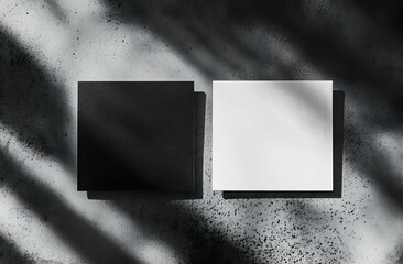 Poster - Contrasting Cards on Textured Surface, A Minimalist Presentation with Sunlight and Shadow for Brand Identity Mockups and Design Showcases