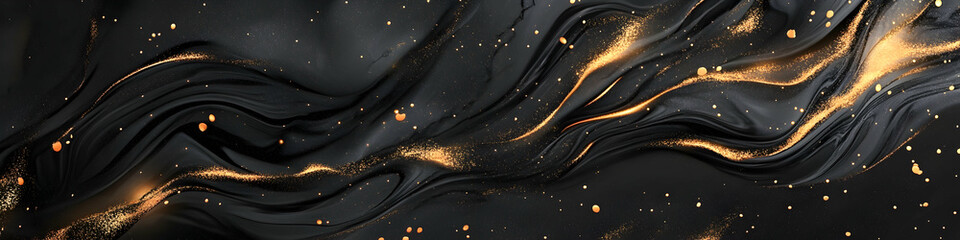 Poster - Elegant abstract backdrop with flowing black patterns and shimmering gold accents, perfect for modern designs and sophisticated presentations