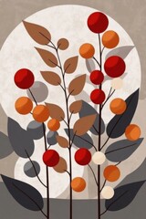 Poster - Abstract Autumnal Floral Composition: A Play of Warm Hues and Organic Forms