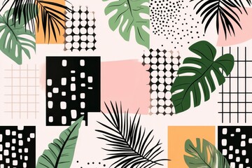 Poster - Tropical Abstract Collage: A vibrant mix of exotic leaves and geometric patterns, creating a lively and stylish design.