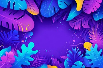 Poster - Vibrant Tropical Leaf Border: A Vivid Digital Illustration