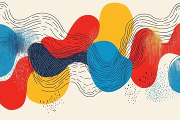 Poster - Abstract Colorful Waves: A Vibrant Composition of Organic Shapes and Dynamic Lines