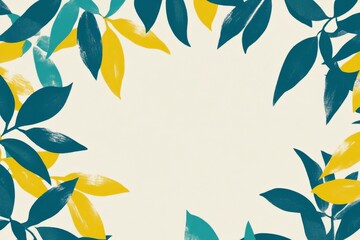 Poster - Elegant Teal and Yellow Leaves Frame: A Botanical Illustration