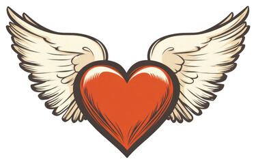 Canvas Print - PNG Heart and angel white wing illustration vintage symbol.