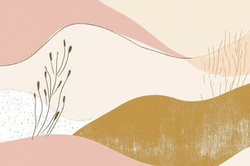 Poster - Abstract Beige, Pink and Gold Landscape Art Print