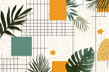 Poster - Tropical Geometric Abstract Art Print:  Summer Vibes, Palm Leaves, and Bold Colors