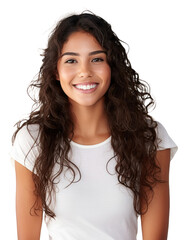 Wall Mural - PNG Portrait of a young latin woman with pleasant smile portrait white background individuality.