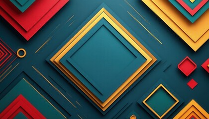 Poster - Abstract Geometric Shapes in Red Yellow Gold and Teal