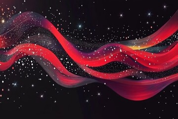 Poster - Abstract Red and Black Waves with Glittering Stars: A Dynamic Digital Art Piece