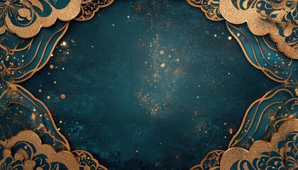 Aufkleber - Dark Teal and Gold Glitter Frame Background