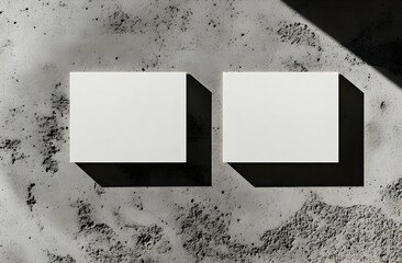 Poster - Square cards on textured concrete surface with natural light creating shadows, minimalist design for business or personal use template presentation