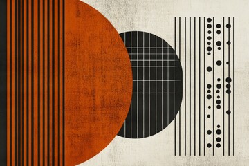Poster - Mid-Century Modern Abstract Art: Geometric Shapes and Lines in Burnt Orange and Black