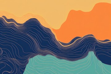 Poster - Abstract Topographic Landscape:  A Serene Blend of Orange, Teal, and Navy Hues