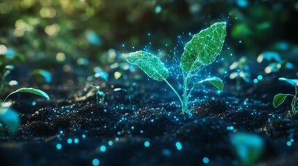 Poster - Digital Plant Growing Technology Sustainable Agriculture Innovation Eco Friendly Nature Growth Seedling Sprout Modern Farming Digital Leaves Network  