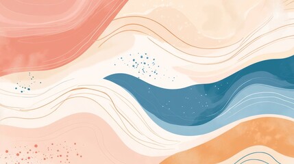Poster - Abstract Watercolor Coastal Landscape: Serene Pastel Waves