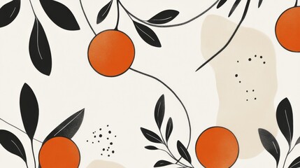 Poster - Abstract Orange and Leaf Pattern: A Modern Botanical Illustration