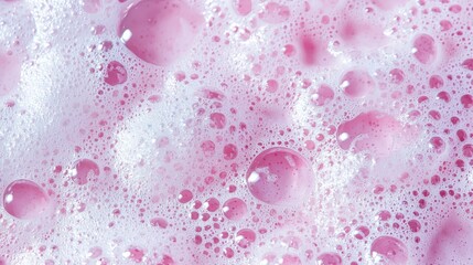 Poster - Bubbles and frothy soap foam display mesmerizing pink hues, creating a delightful atmosphere in a refreshing bathroom environment during a relaxing self-care moment