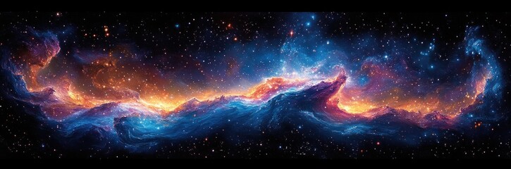 Wall Mural - vibrant blue galaxy cosmic scene with swirling nebulae and twinkling stars in abstract expressionism